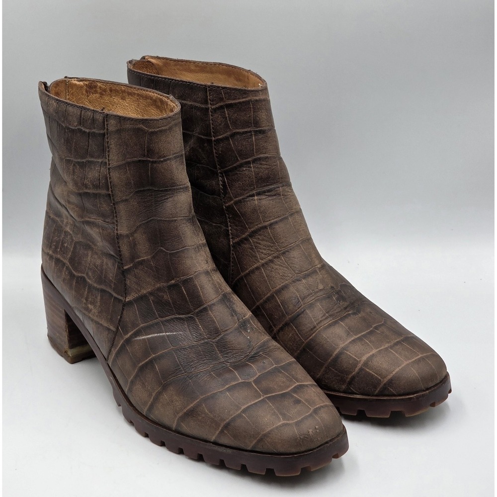 Madewell Katie Lugsole Croc Embossed Leather Boots Womens Size 9 Brown